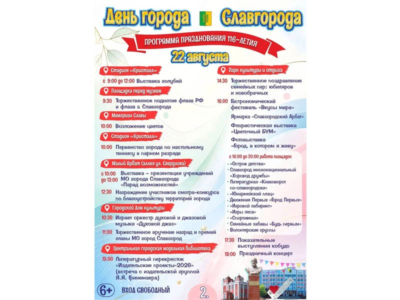 Программа празднования 116-летия Дня города Славгорода .