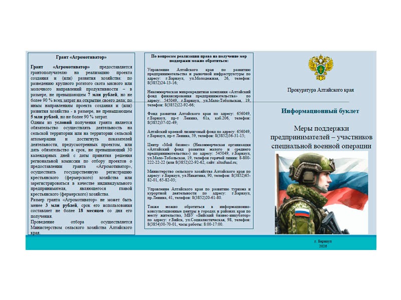 Меры поддержки предпринимателей - участников специальной военной операции.