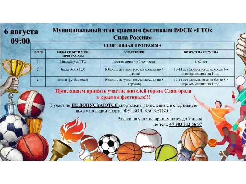 Приглашаем принять участие в муниципальном этапе Краевого фестиваля "ВФСК" ГТО "Сила России"..